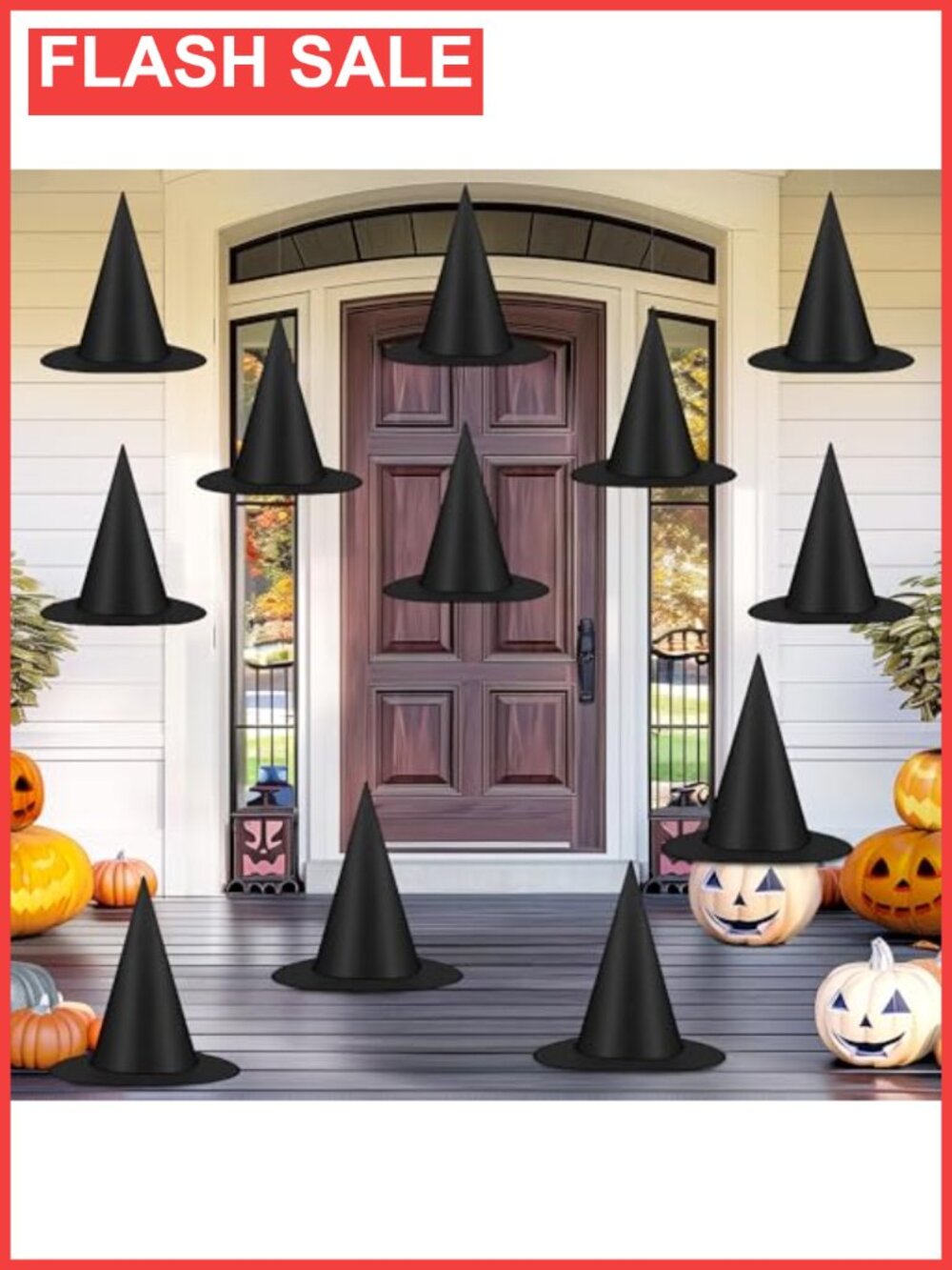 12 Pack Hanging Witch Hats Oxford Fabric Halloween Porch Yard Decor